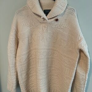 Vintage Ralph Lauren hand-knit 100% wool ivory holiday cardigan sweater